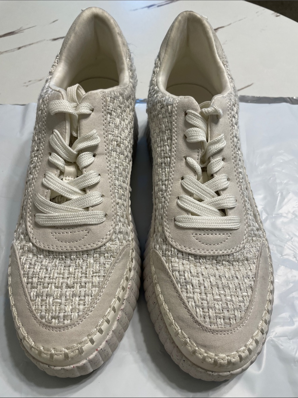 Universal Tread Women's Cream Woven Lace-Up Sneakers with very supportive sole S
